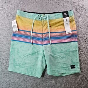 NWT Hurley Board Shorts Swim Trunks Men‎ 32 No Liner Green Yellow Blue Striped